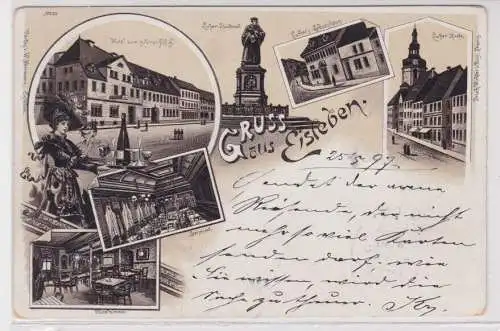 66416 Ak Lithographie Gruss aus Eisleben Hotel zum goldenen Schiff usw. 1897