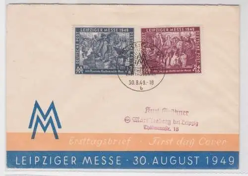 907416 DDR FDC Ersttagsbrief Leipziger Messe Herbst 30. Aug. 1949 Mi 198-199