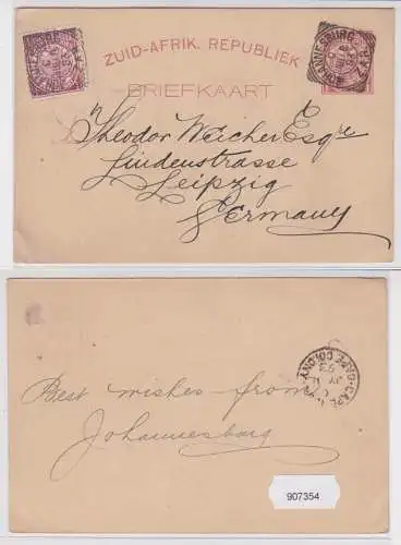 907354 Ganzsachen Postkarte Südafrika Transvaal Johannesburg Z.A.R. Leipzig 1893