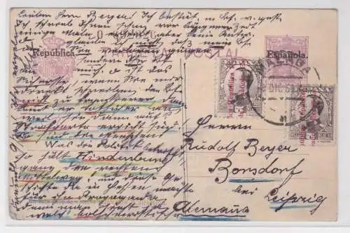 907465 Ganzsachen Postkarte Spanien Zusatzfrankatur nach Bösdorf b. Leipzig 1931
