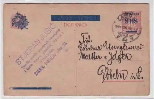 907471 Postkarte Jugoslawien HRVATSKA SHS Stjepan Jušić nach Döbeln 1919