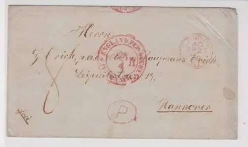 906980 Brief London nach Hannover mit rotem Transitstempel 1859