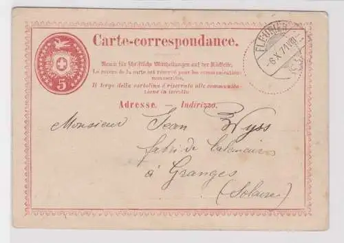 907484 Ganzsache Postkarte Schweiz Fleurier nach Grenchen Granges (Salvan) 1871