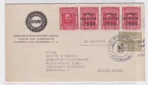 907468 Luftpost Brief Guatemala Weller & Babczynsky Agents nach Waltersdorf 1934