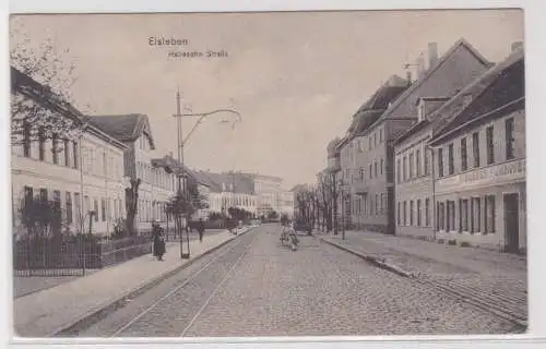 63963 Feldpost Ak Eisleben Hallesche Strasse mit Geschäften 1914