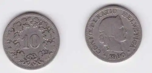 10 Rappen Kupfer Nickel Münze Schweiz 1900 B f.ss (164988)