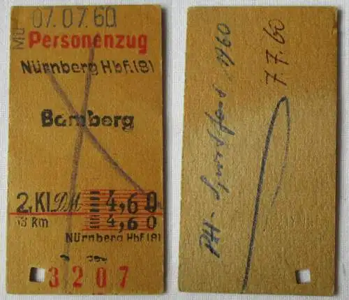Fahrkarte Personenzug Nürnberg Hbf. Bamberg 07.07.1960 (143482)