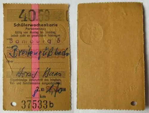 Schülerwochenkarte Personenzug Bamberg Breitengüßbach 40/1959 (142140)