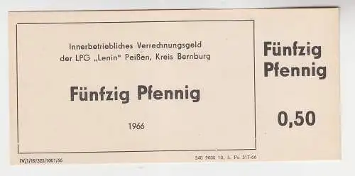 50 Pfennig Banknote DDR LPG Geld "Lenin" Peißen Kreis Bernburg 1966 (116515)