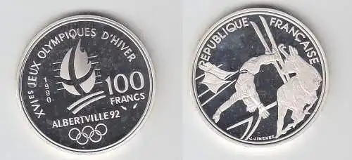 100 Franc Silber Münze Frankreich Olympia 1992 Albertville Trickskiläufe(116549)