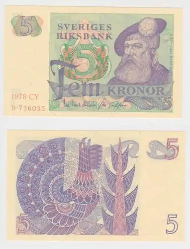 Banknote 5 Kronen Kronor Schweden 1978 kassenfrisch UNC (153276)