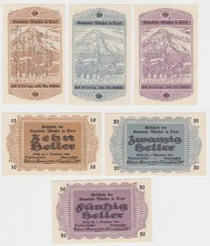 10, 20 und 50 Heller Banknote Münster in Tirol 1920 (150110)