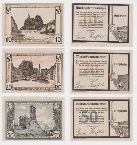 10, 20 und 50 Heller Banknote Oberneukirchen (150453)