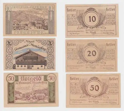 10, 20 und 50 Heller Banknote Munderfing (150449)