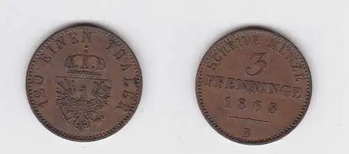 3 Pfennige Kupfer Münze Preussen 1868 B (132587)