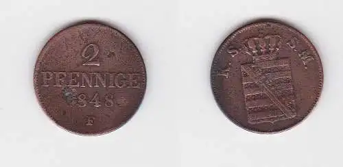 2 Pfennige Kupfer Münze Sachsen 1848 F (130207)