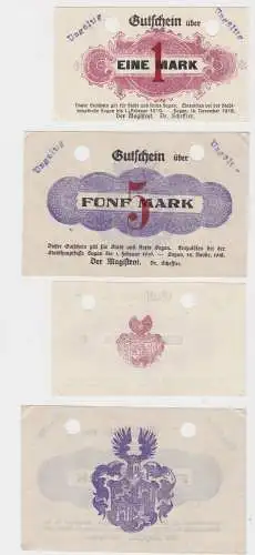 1 und 5 Mark Banknoten Stadt Sagan 14.November 1918 (132996)