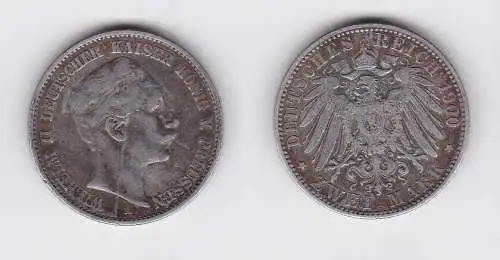 2 Mark Silbermünze Preussen Kaiser Wilhelm II 1900 Jäger 102 (130215)