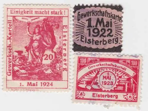 3 seltene Spenden Marken Gewerkschaft Relsterberg 1.Mai 1922 bis 1924 (39935)