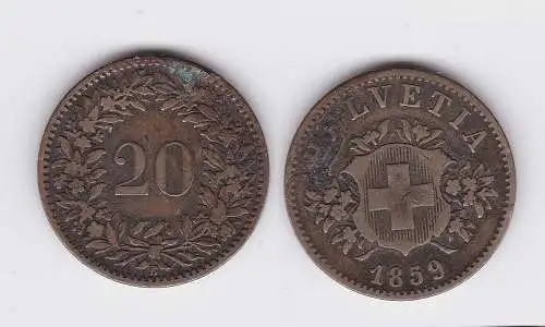20 Rappen Kupfer Nickel Münze Schweiz 1859 B (118912)