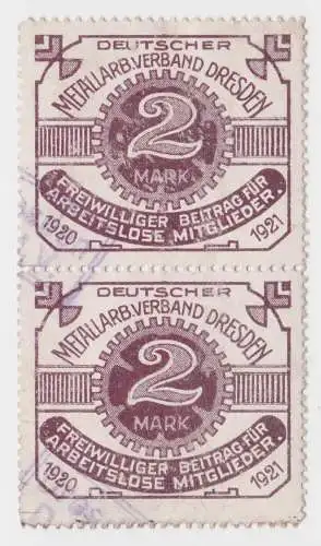 2 seltene Beitrags Marken Metallarbeiterverband Dresden 1920/1921 (91117)