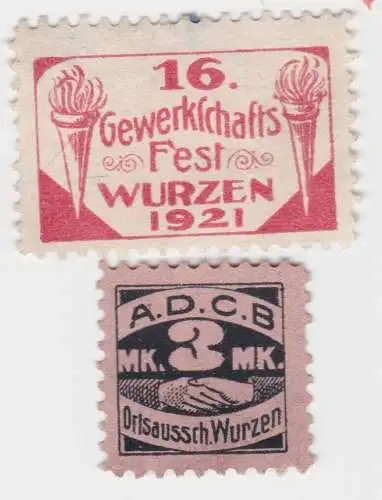 2 seltene Gewerkschafts Marken 16.Gewerkschaftsfest Wurzen 1921 (08187)