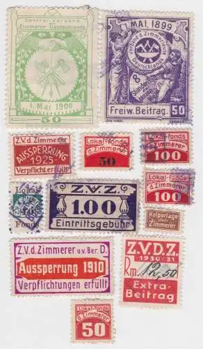 12 seltene Spenden Marken Zentral Verban der Zimmerer um 1920 (60586)