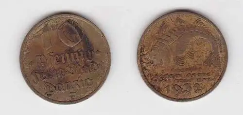 10 Pfennig Messing Münze Danzig 1932 Dorsch Jäger D 13 (130097)