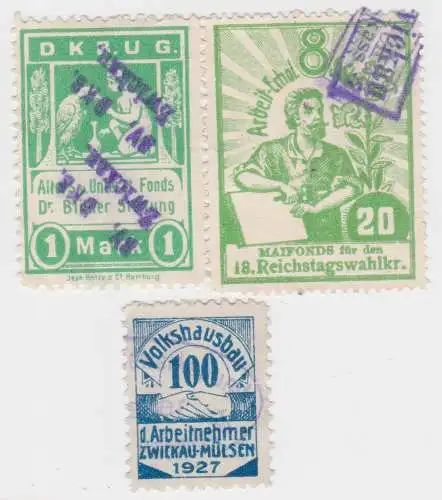 3 seltene Spenden Marken der Gewerkschaft Zwickau um 1920 (70817)