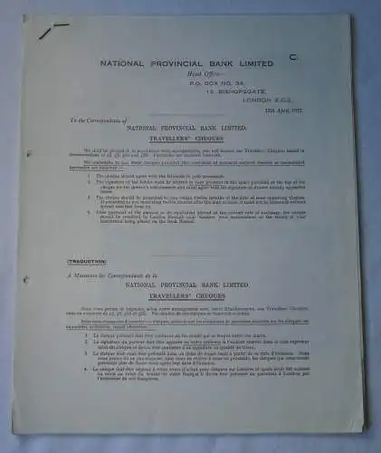 Seltenes Scheckvordruck Muster National Provincial Bank Limited 1957 (132925)