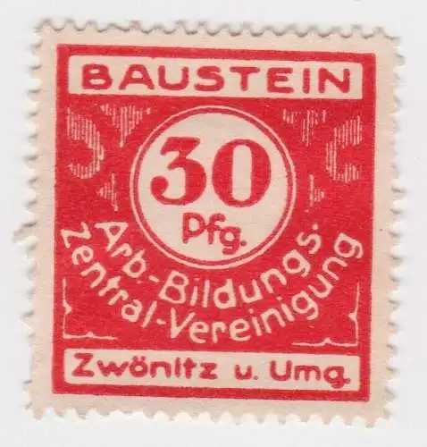 Seltener 30 Pfennig Baustein Arb.-Bildungs Zentral Verb. Zwönitz um 1920 (32213)