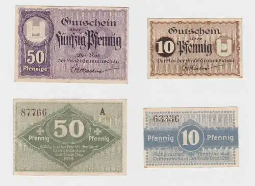 10 & 50 Pfennig Banknoten Notgeld Stadt Crimmitschau 1918 (132770)