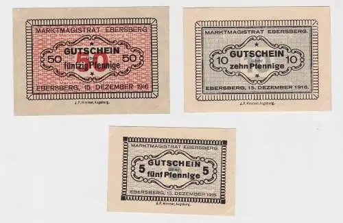 5, 10 & 50 Pfennig Banknoten Notgeld Marktmagistrat Ebersberg 1916 (133185)