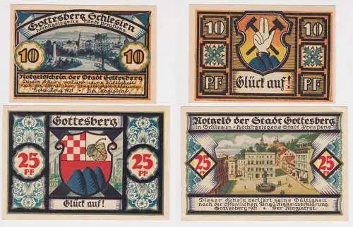 10 & 25 Pfennig Banknoten Notgeld Stadt Gottesberg Boguszow 1921 (134120)