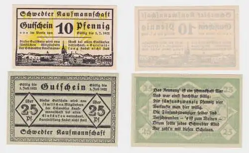 10 & 25 Pfennig Banknoten Notgeld Schwedter Kaufmannschaft 1922 (137268)