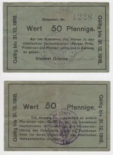 50 Pfennig Banknote Notgeld Stadtrat Grimma 31.12.1918 (152990)