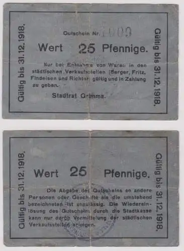 25 Pfennig Banknote Notgeld Stadtrat Grimma 31.12.1918 (152701)