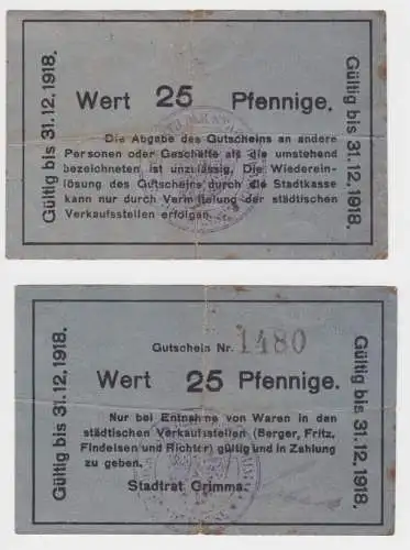 25 Pfennig Banknote Notgeld Stadtrat Grimma 31.12.1918 (153568)