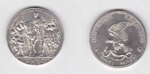 3 Mark Silber Münze Preussen "Der König rief und alle, alle kamen" 1913 (130844)