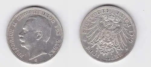 3 Mark Silbermünze Baden Großherzog Friedrich II 1910 Jäger 39 (130857)