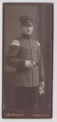 75653 Kabinett Foto Leipzig-Gohlis Soldat mit Schirmmütze 1. Weltkrieg um 1914