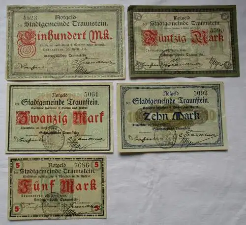 5 Banknoten Notgeld Stadtgemeinde Traunstein 20.04.1919 (124595)