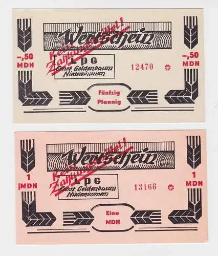 2 Banknoten DDR LPG Geld "Ernst Goldenbaum" Niederzimmern um 1970 (84560)