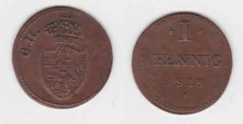 1 Pfennig Kupfer Münze Hessen-Darmstadt 1819 (121579)