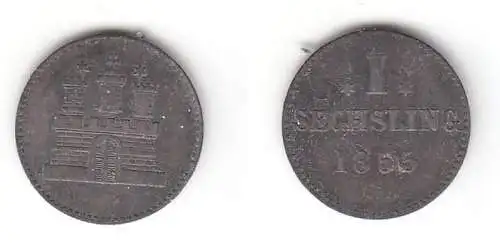 1 Sechsling Billon Münze Stadt Hamburg 1855 (112029)