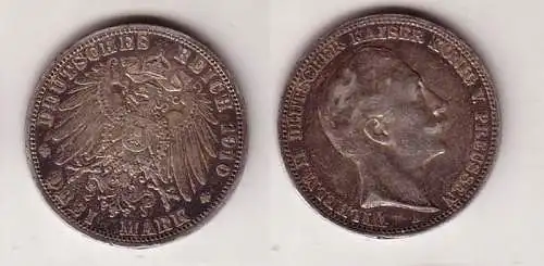 3 Mark Silber Münze Preussen Kaiser Wilhelm II 1910 (114141)