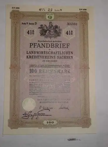 100 RM Pfandbrief Landwirtschaftlicher Kreditverein Sachsen 1938 (125003)