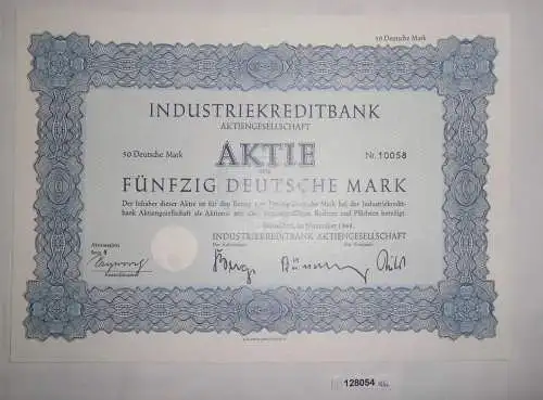 50 Deutsche Mark Aktie Industriekreditbank AG Düsseldorf November 1968 (128054)