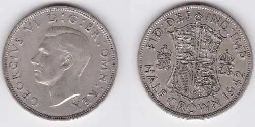 1/2 Crown Silber Münze Großbritannien 1942 (122546)
