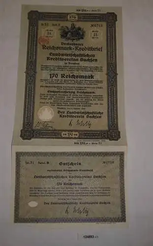 170 RM Kreditbrief Landwirtschaftlicher Kreditverein Sachsen 1930 (124883)